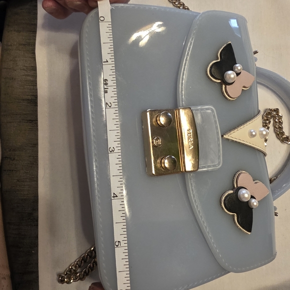 Furla Blue Mini Jelly Top-Handle Bag with Pearl Butterfly Detail - Picture 15 of 16
